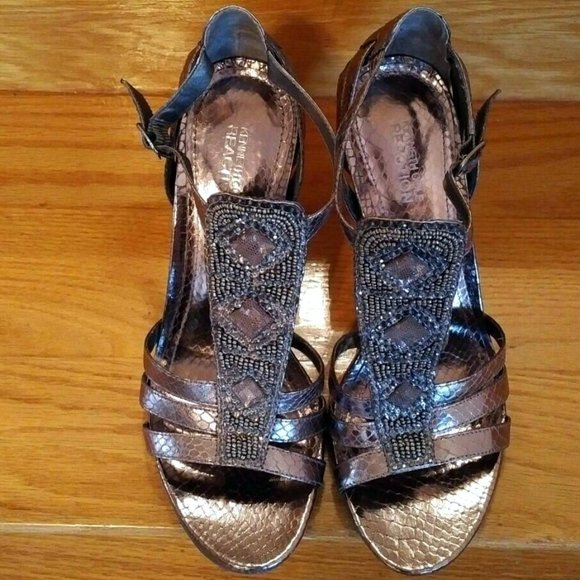 Kenneth Cole Pewter Jewelled Sandals, 8-1/2 - Picture 2 of 9